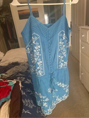chic Blue Embroidered Mini Slip Dress